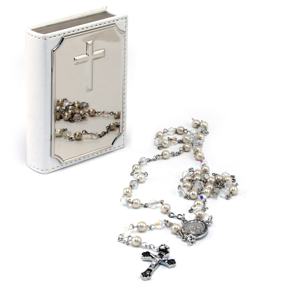 Rosary & Bible Case White