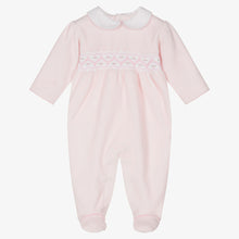 Load image into Gallery viewer, Pink Smocked Velour Footie
