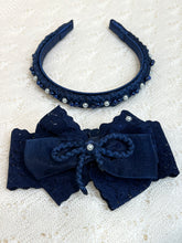 Load image into Gallery viewer, Mom &amp; Baby Boho Navy Bow Set
